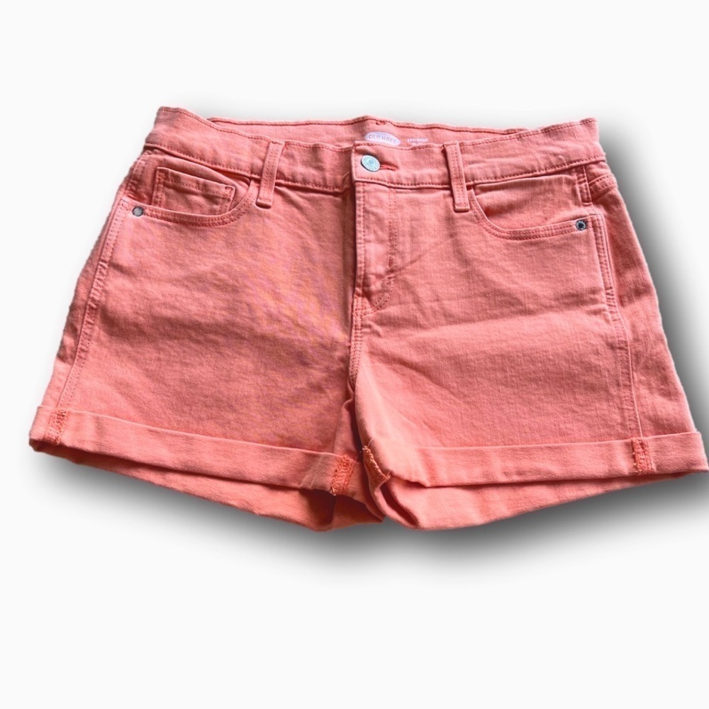 Old Navy mid rise boyfriend pale orange stretch denim shorts
